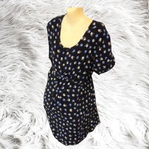 G) Announcements Maternity Floral Tie Waist Top Size XL – Black with Blue & Whit